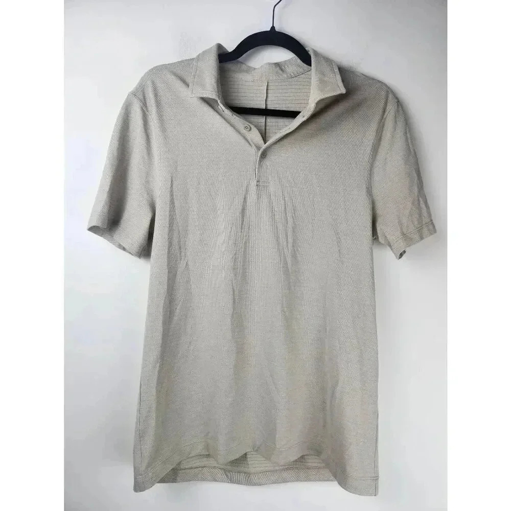 Lululemon Polo Short Sleeved Shirt Tan/ Gray Size Small